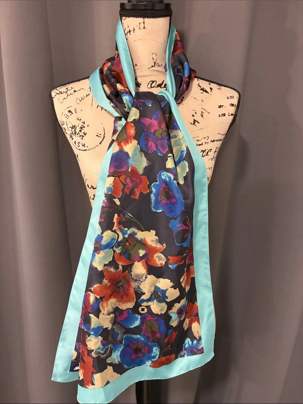 Lands' End Floral Scarf with Aqua Trim